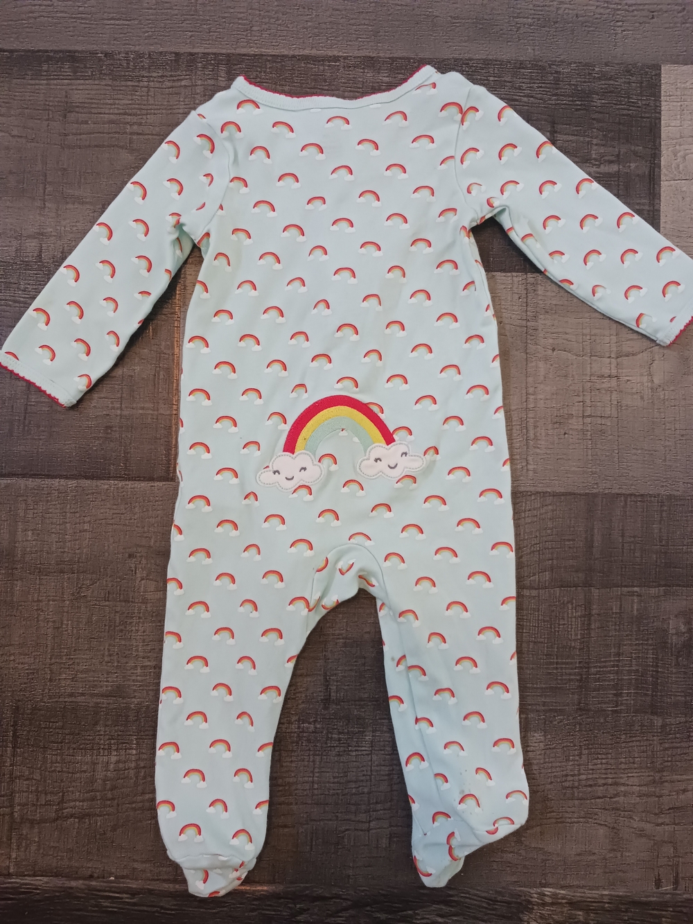 Baby Rainbow One-Piece Footed Pajamas - Light Blue with Rainbow Applique